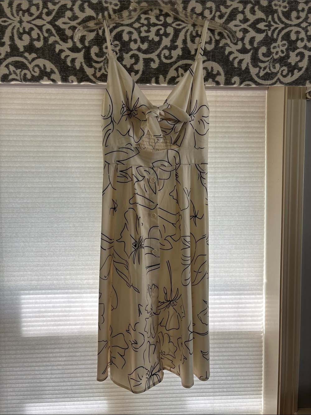 Fancyinn Cream Mini Dress with Black Floral Outline